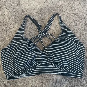 New Prana Black Striped Bikini Top 38D Cup Large UPF 50+